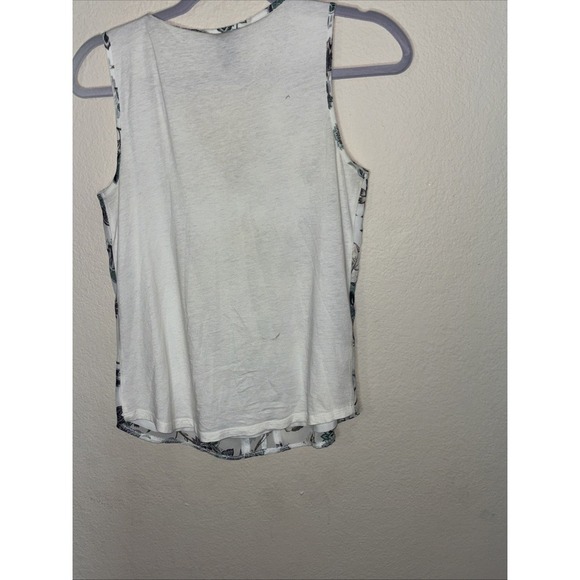 Ann Taylor Factory Sleeveless Blouse Small Petite White Floral Ruffle Neck - Picture 2 of 5